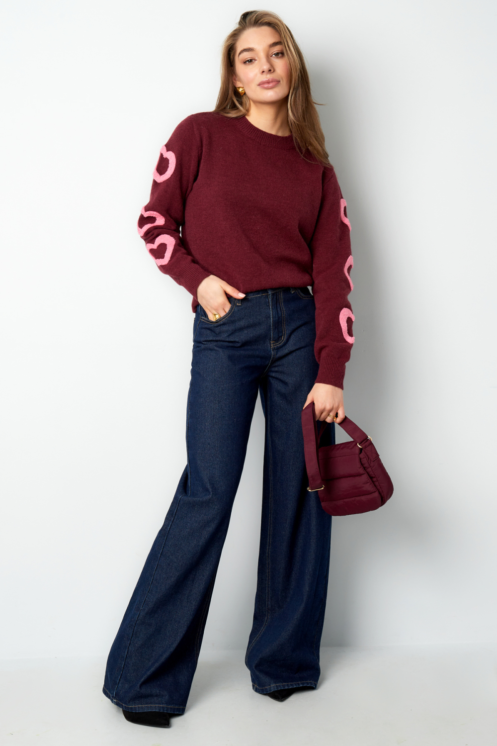 Coton Tissé Pantalon Large Femme Jeans Décontracté Couleur Unie Image10