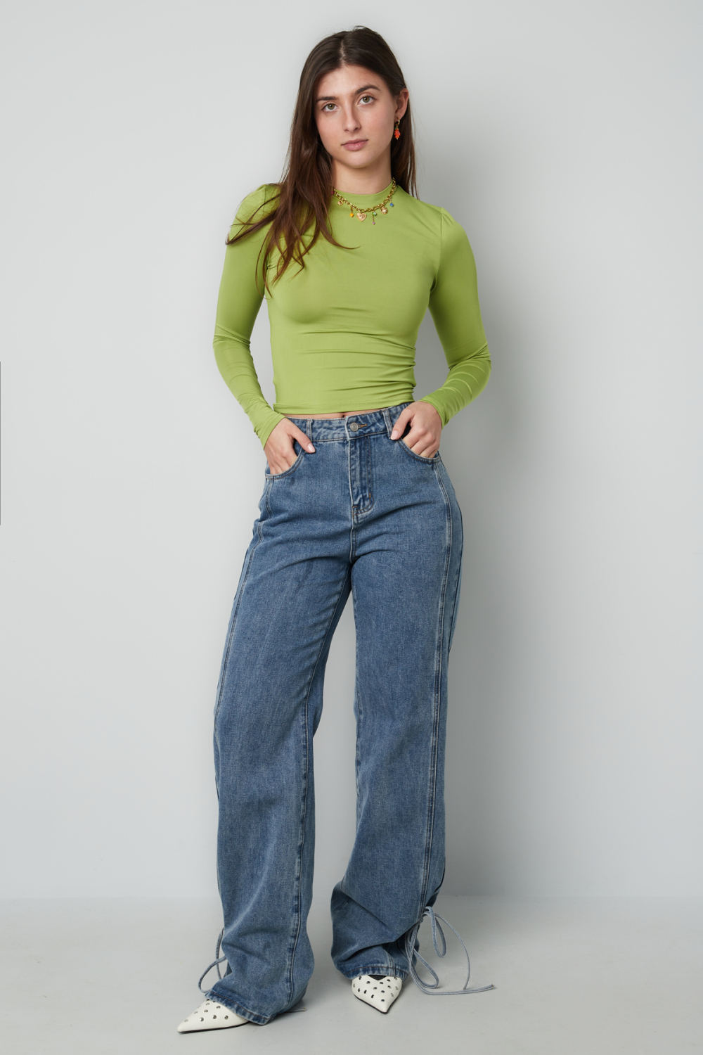 Coton Tissé Pantalon Droit Femme Style Décontracté Détail Nœud Image5