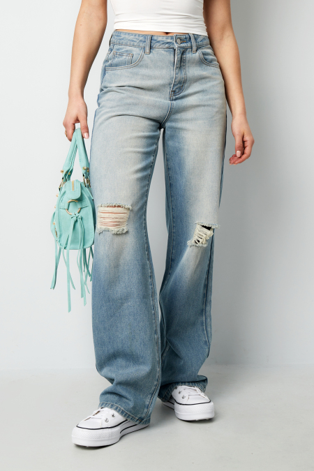 Cotton Woven Femme Pantalon Droit Jeans Ripped