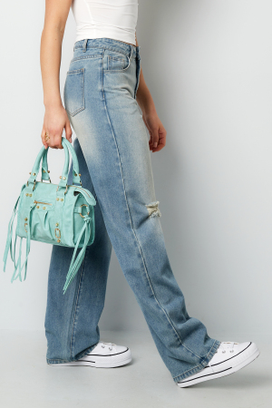 Cotton Woven Femme Pantalon Droit Jeans Ripped h5 Image5