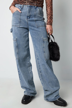 Coton Tissé Pantalon Droit Femme Casual Couleur Unie Indigo Moyen h5 Image2