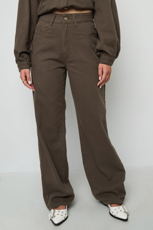 Coton Tissé Pantalon Droit Femme Casual Couleur Unie h5 Image4