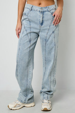Pantalon En Coton Mélangé Décontracté Droit Bleu Indigo Clair h5 Image2