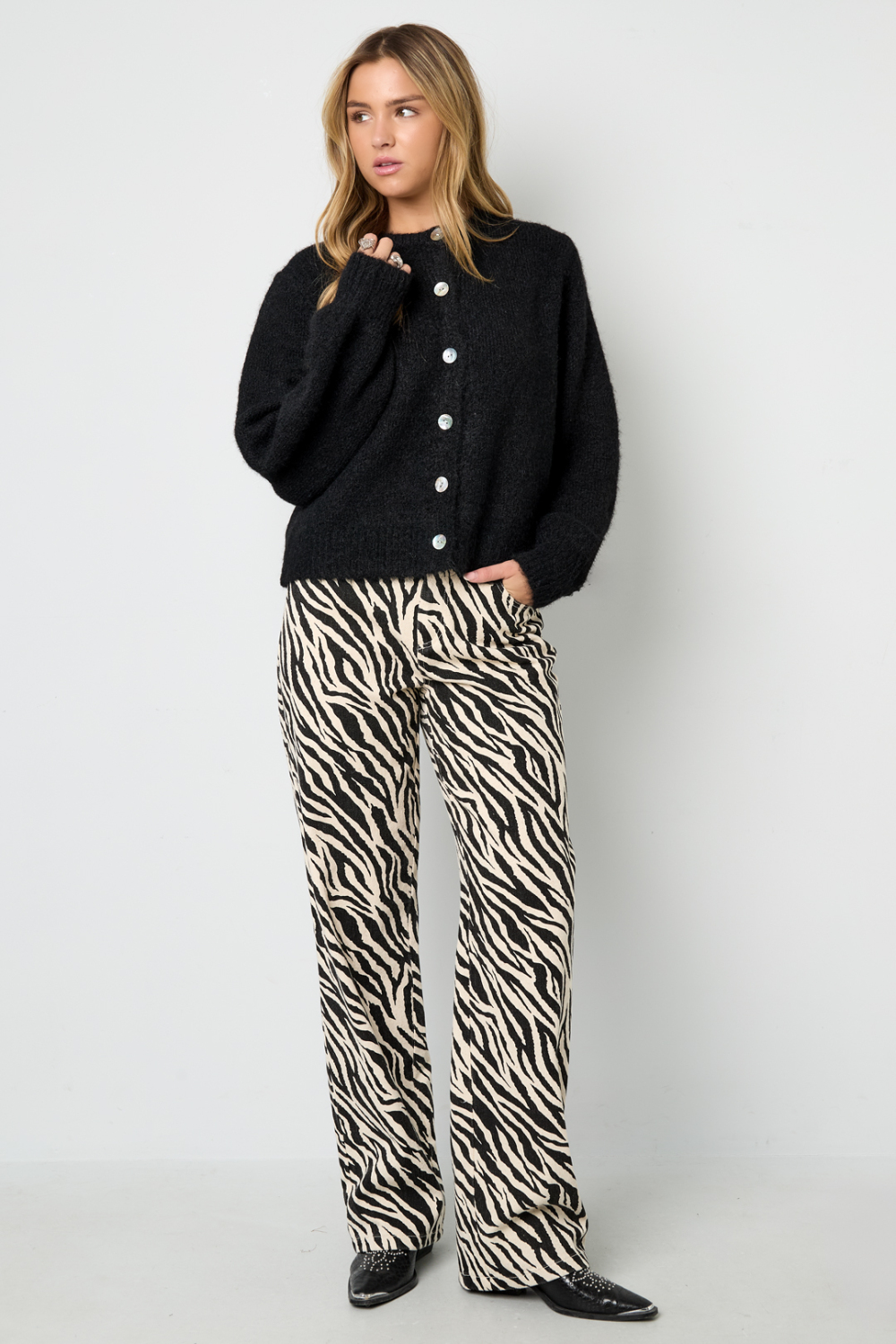 Tissu Coton Femmes Pantalon Droit Casual Rayures Zèbre Image3