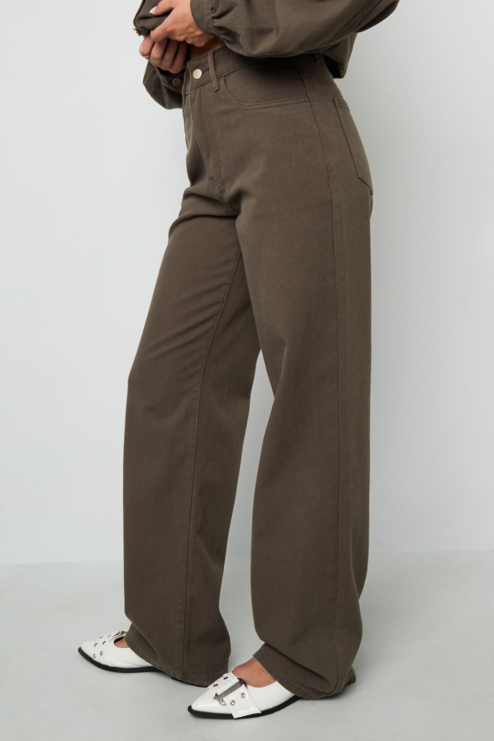 Coton Tissé Pantalon Droit Femme Casual Couleur Unie Image6