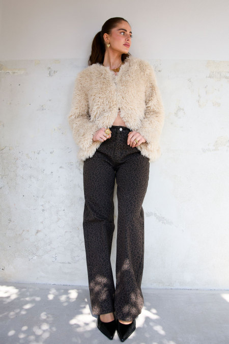 Coton Tissé Pantalon Droit Femme Imprimé Léopard Automne/Hiver