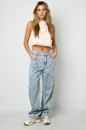 Pantalon En Coton Mélangé Décontracté Droit Bleu Indigo Clair h5 Image3