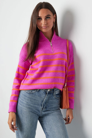 Pull À Demi-Fermeture Éclair En Laine Mélangée Tricotée Pour Femme Design Rayé h5 Image2