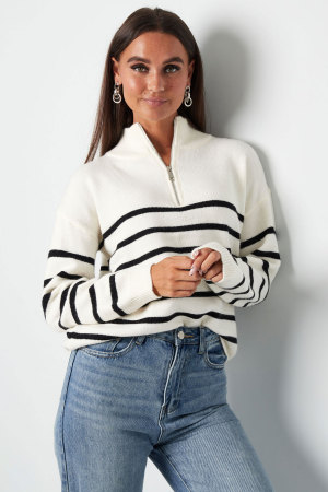 Pull À Demi-Fermeture Éclair En Laine Mélangée Tricotée Pour Femme Design Rayé h5 Image6