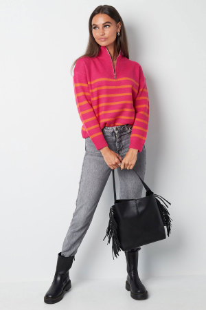 Pull À Demi-Fermeture Éclair En Laine Mélangée Tricotée Pour Femme Design Rayé h5 Image9