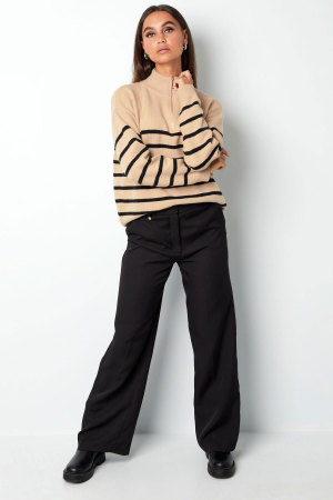 Pull À Demi-Fermeture Éclair En Laine Mélangée Tricotée Pour Femme Design Rayé h5 Image10