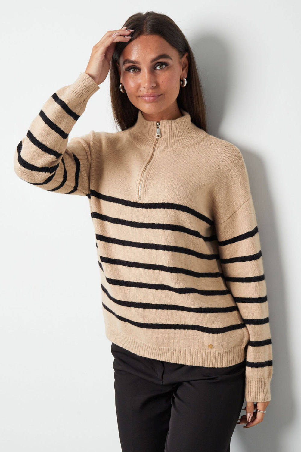Pull À Demi-Fermeture Éclair En Laine Mélangée Tricotée Pour Femme Design Rayé Image11