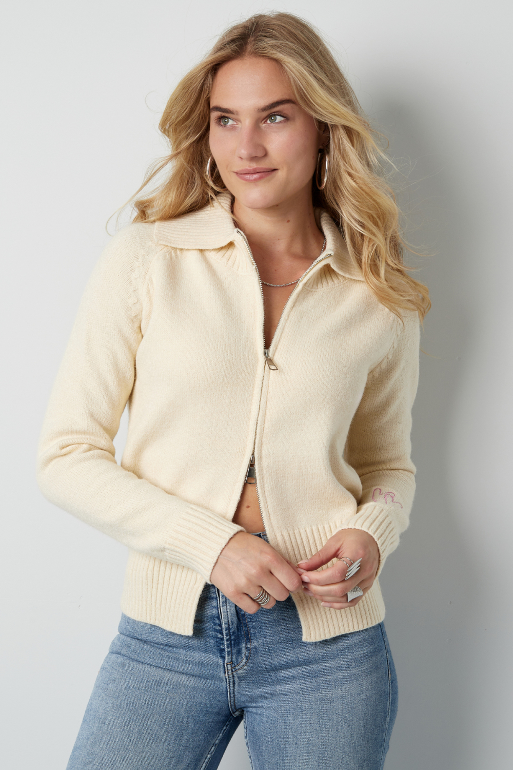 Tricot Mélange De Laine Femme Cardigan À Glissière Col Montant h5Image7