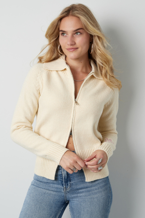 Tricot Mélange De Laine Femme Cardigan À Glissière Col Montant h5 Image7