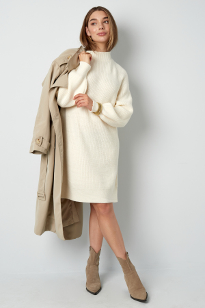 Robe Pull Femme À Col Montant, Maille Côtelée Et Fente Latérale h5 Image7