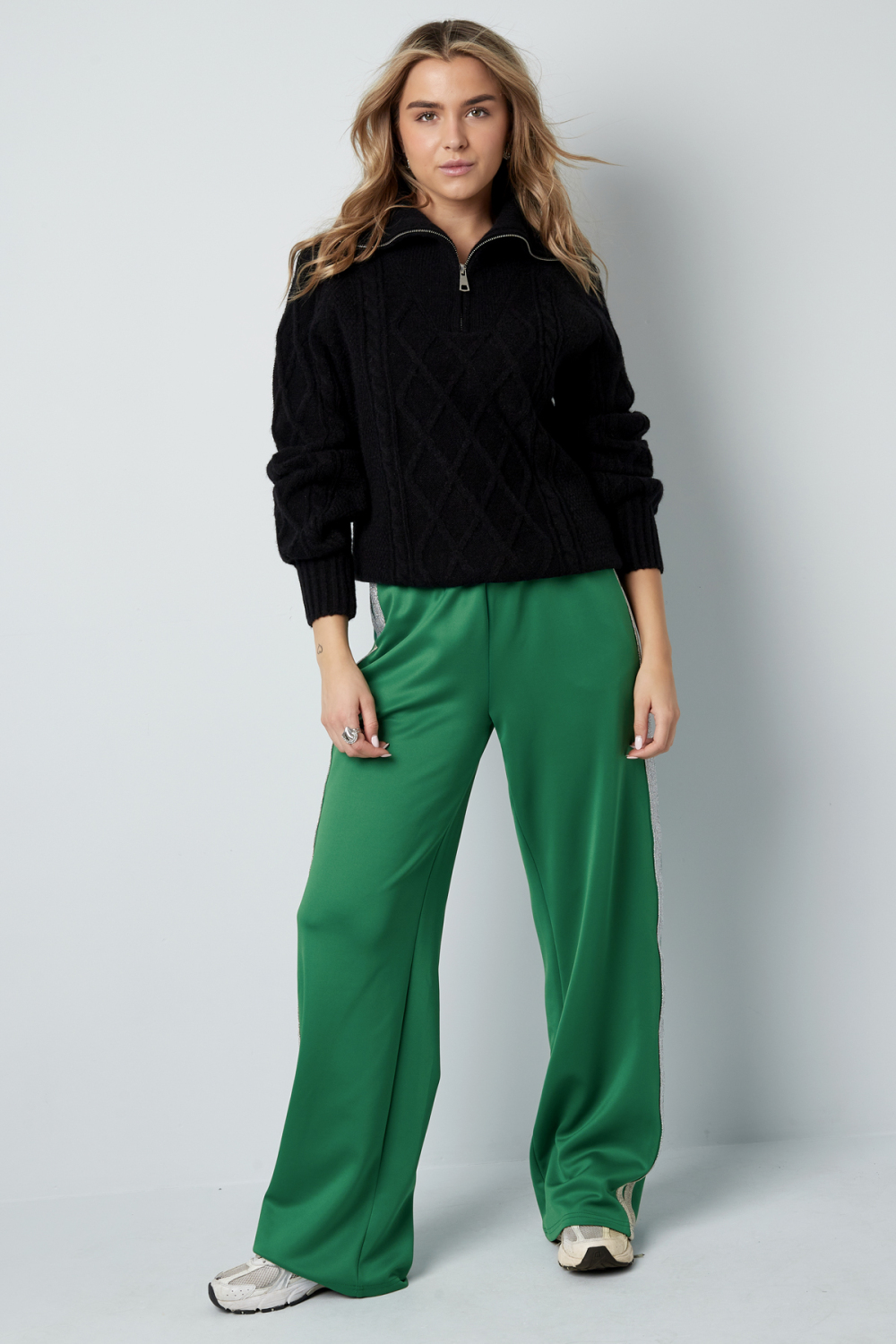 Pull À Col Montant En Laine Mélange Femme Fermeture Éclair Quart De Longueur Motif Câble Losange h5Image6