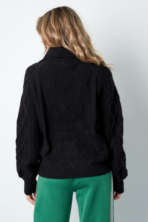 Pull À Col Montant En Laine Mélange Femme Fermeture Éclair Quart De Longueur Motif Câble Losange h5 Image9