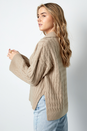 Pull Femme Oversize En Mélange De Laine À Col Montant Avec Motif Câble h5 Image5
