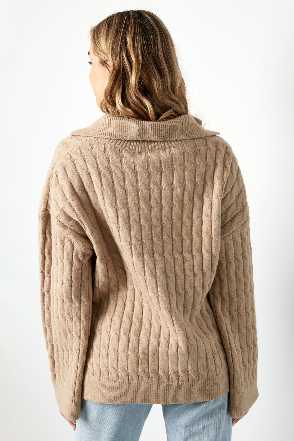 Pull Femme Oversize En Mélange De Laine À Col Montant Avec Motif Câble h5Image10