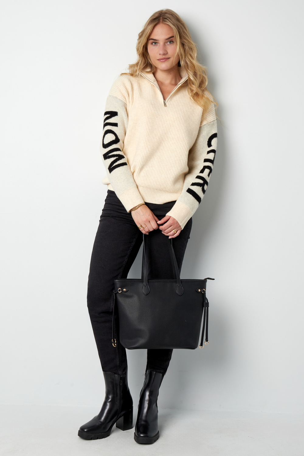 Pull À Capuche En Laine Mélangée Pour Femme Avec Fermeture Éclair Quart Et Manches Graphiques Image7