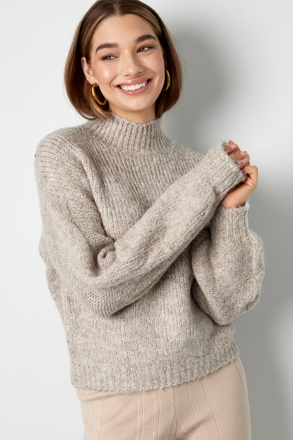 Pull En Acrylique Tricoté Pour Femme Col Roulé Oversized Image4