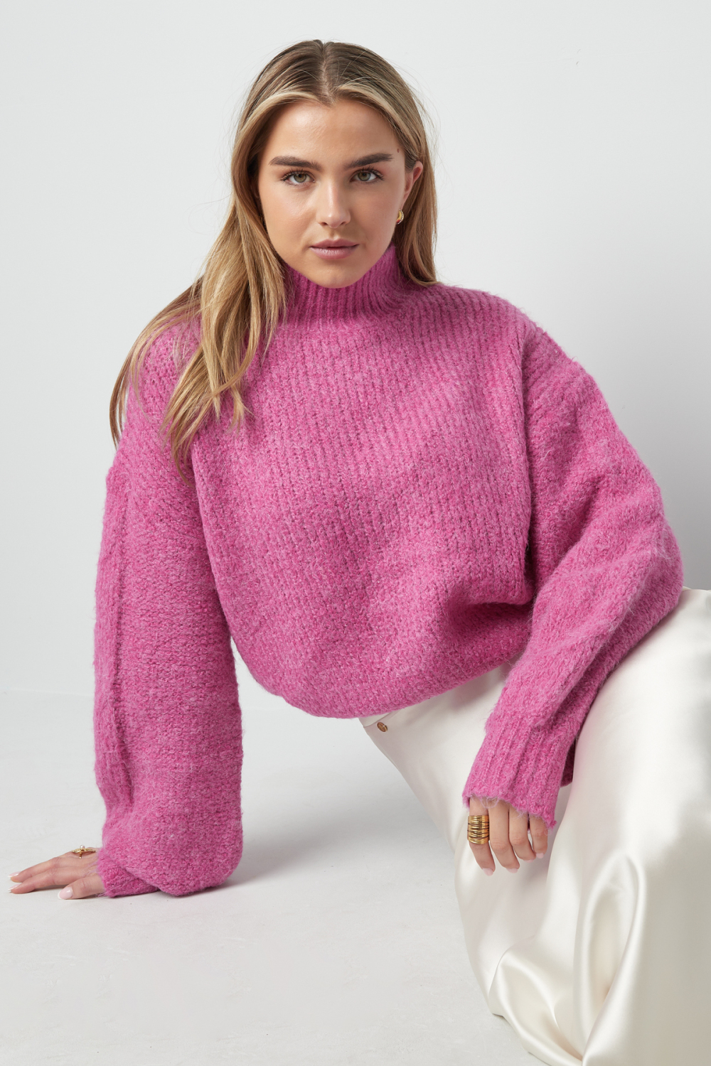 Pull En Acrylique Tricoté Pour Femme Col Roulé Oversized Image6