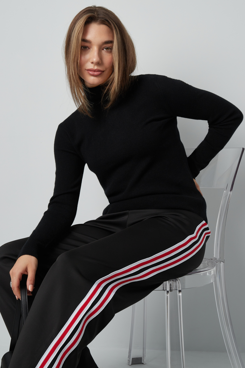 Viscose Femmes Pull À Manches Longues Col Roulé Sportif Image4