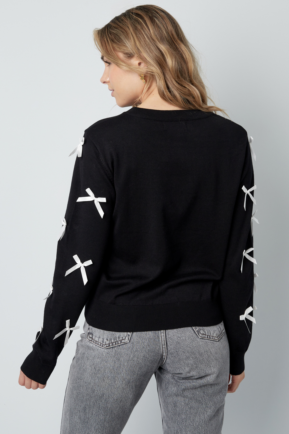 Pull En Viscose Pour Femme Manches Longues Détail Ruban Décoratif h5Image13