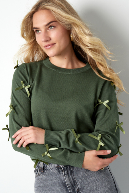Pull en viscose pour femme Manches longues Détail ruban décoratif