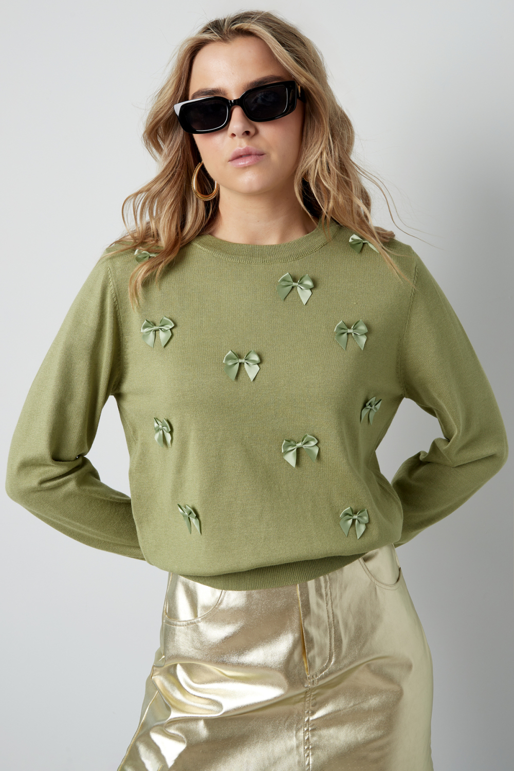Top Manches Longues Femme En Viscose Avec Détail Nœud Décoratif Image2