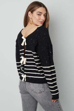 Pull En Polyester Tissé Femme Manches Longues Détail Nœud Rayures h5 Image9
