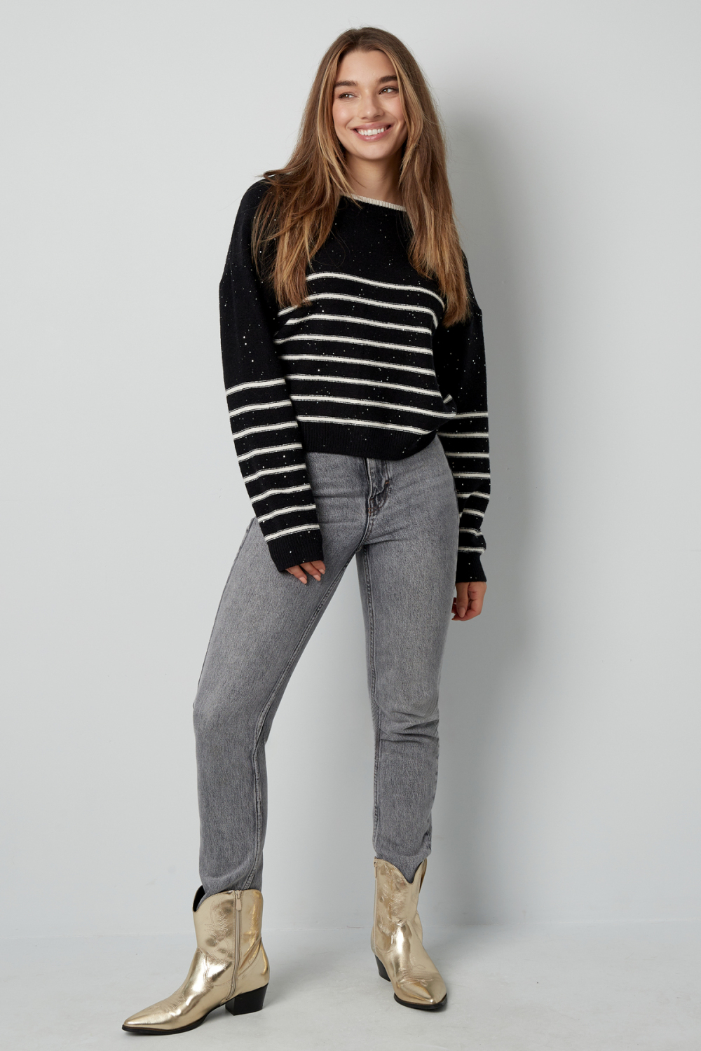 Pull En Polyester Tissé Femme Manches Longues Détail Nœud Rayures h5Image11