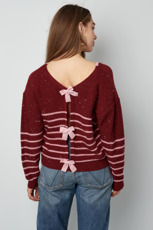 Pull En Polyester Tissé Femme Manches Longues Détail Nœud Rayures h5 Image12