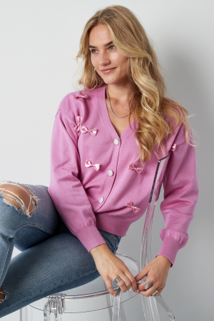 Cardigan Tricot Viscose Femme Col V Détail Nœud h5 Image5
