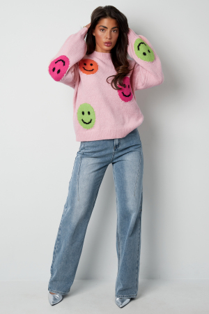 Pull Femme Oversized En Laine Mélange Tricoté Appliqué Visage Souriant h5 Image2