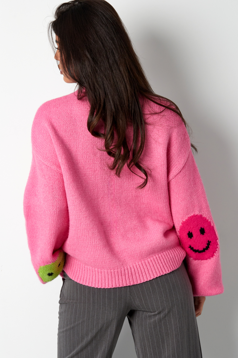 Pull Femme Oversized En Laine Mélange Tricoté Appliqué Visage Souriant Image8
