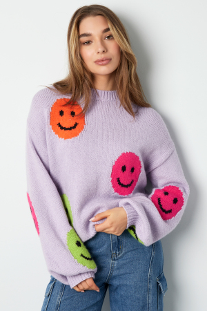 Pull Femme Oversized En Laine Mélange Tricoté Appliqué Visage Souriant h5 Image9