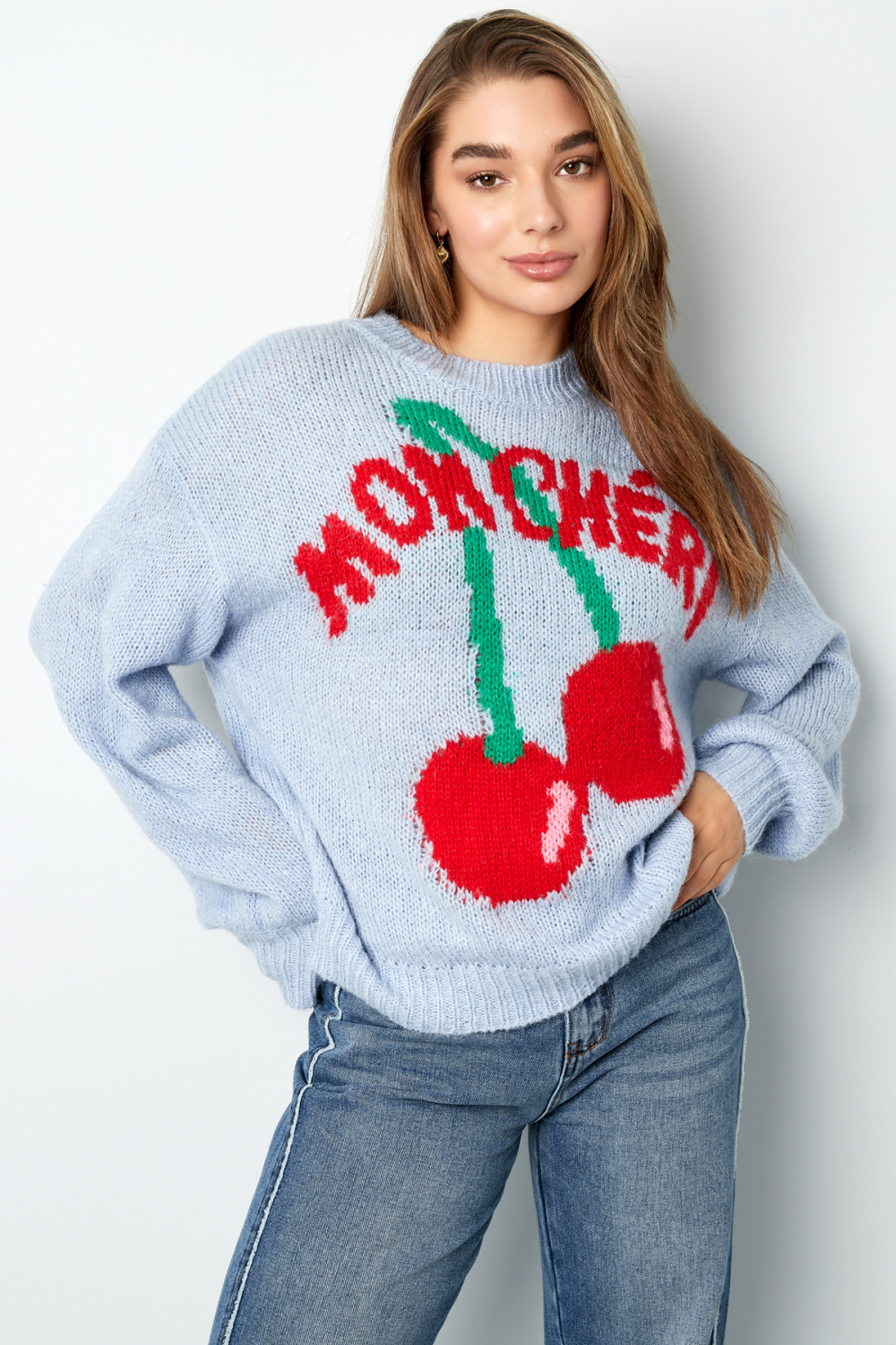 Pull En Maille Nylon Femme Oversized Graphique Cerise Mon Cheri Image8