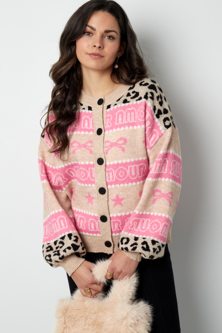 Cardigan Tricoté Mélange de Coton Femme Imprimé Motif