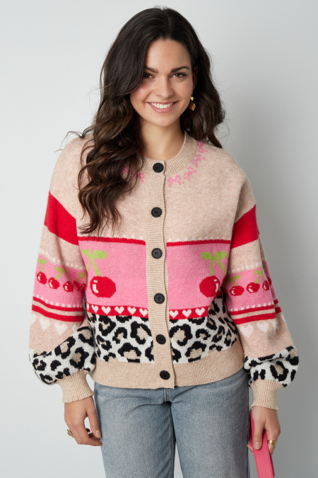 Cardigan Tricoté Femme Automne/Hiver Bloc de Couleurs Mignon