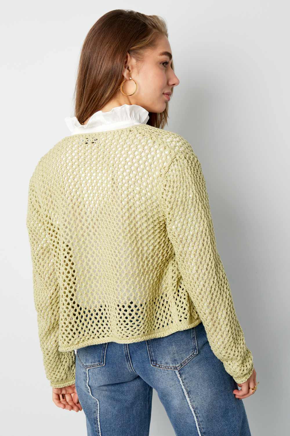 Cardigan Tricoté Polyester Femme Devant Ouvert Motif Crochet Image2