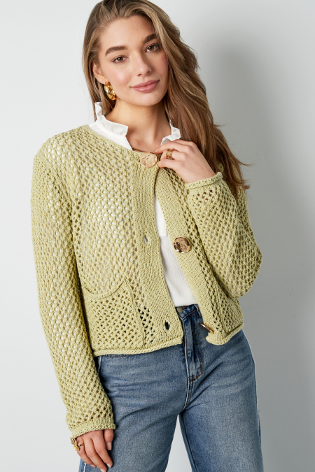 Cardigan Tricoté Polyester Femme Devant Ouvert Motif Crochet