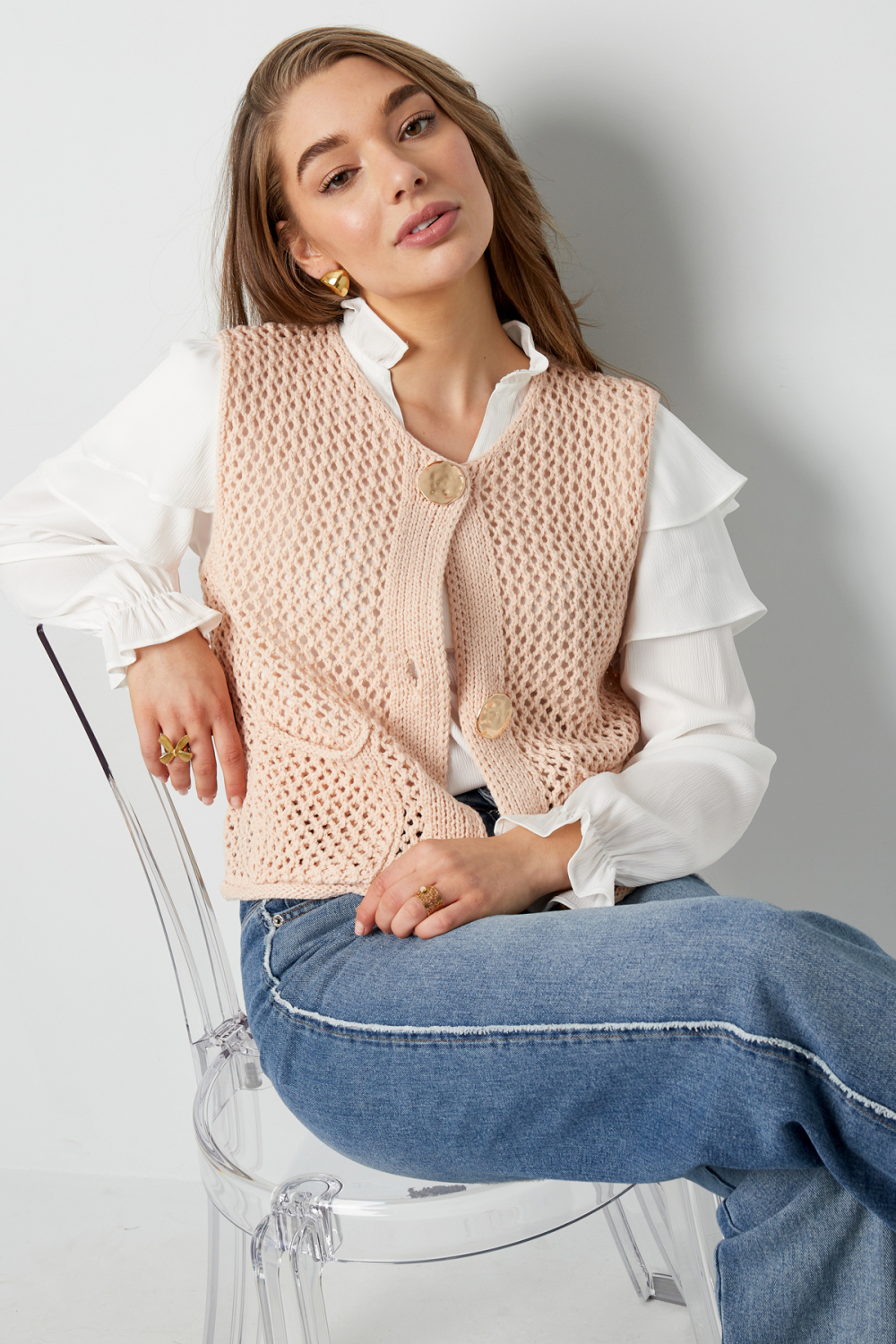 Pull En Maille Polyester Femme Gilet À Motif Ajouré Image8