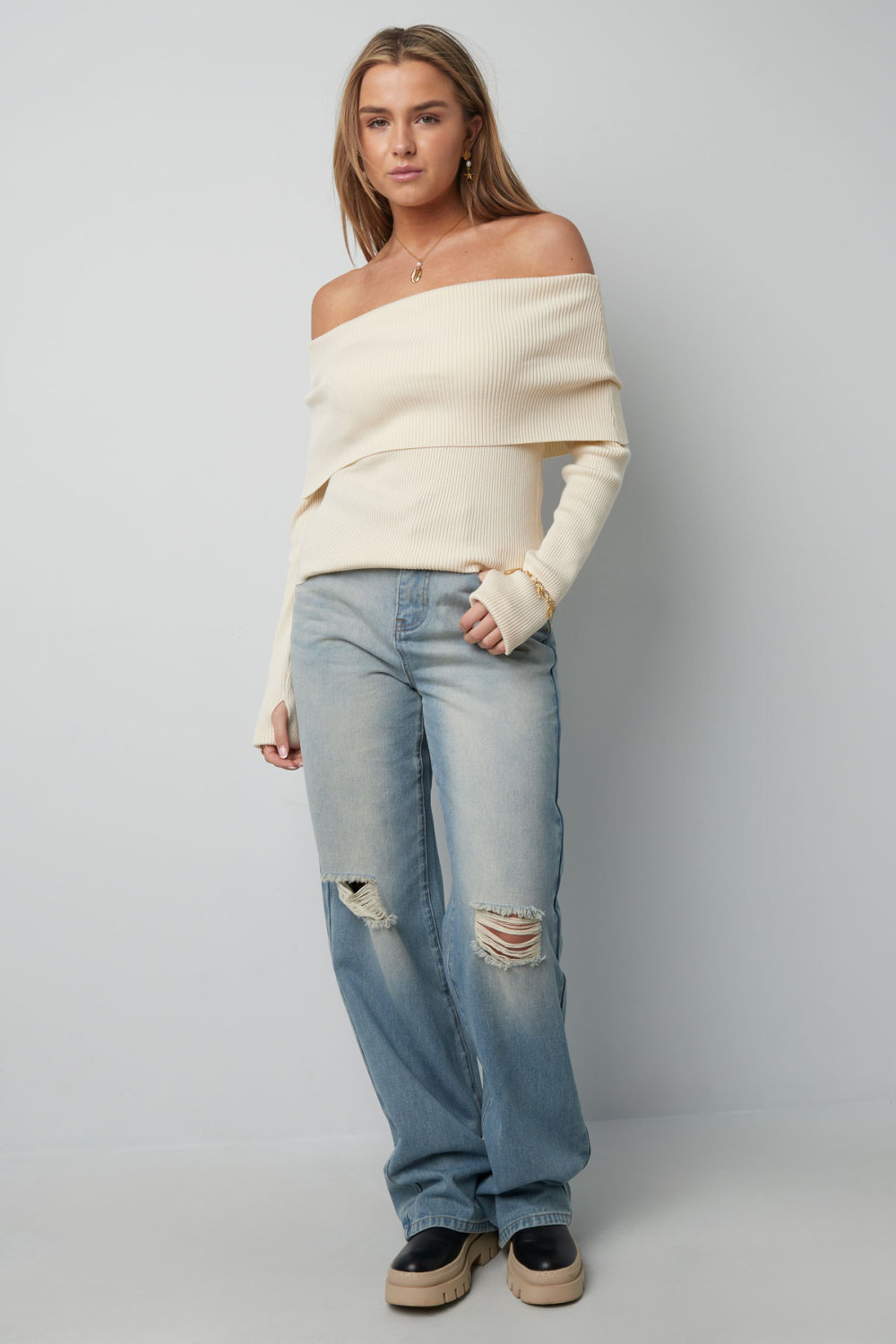 Pull En Viscose Femme Design Épaules Dénudées Confort Ajustement Image8