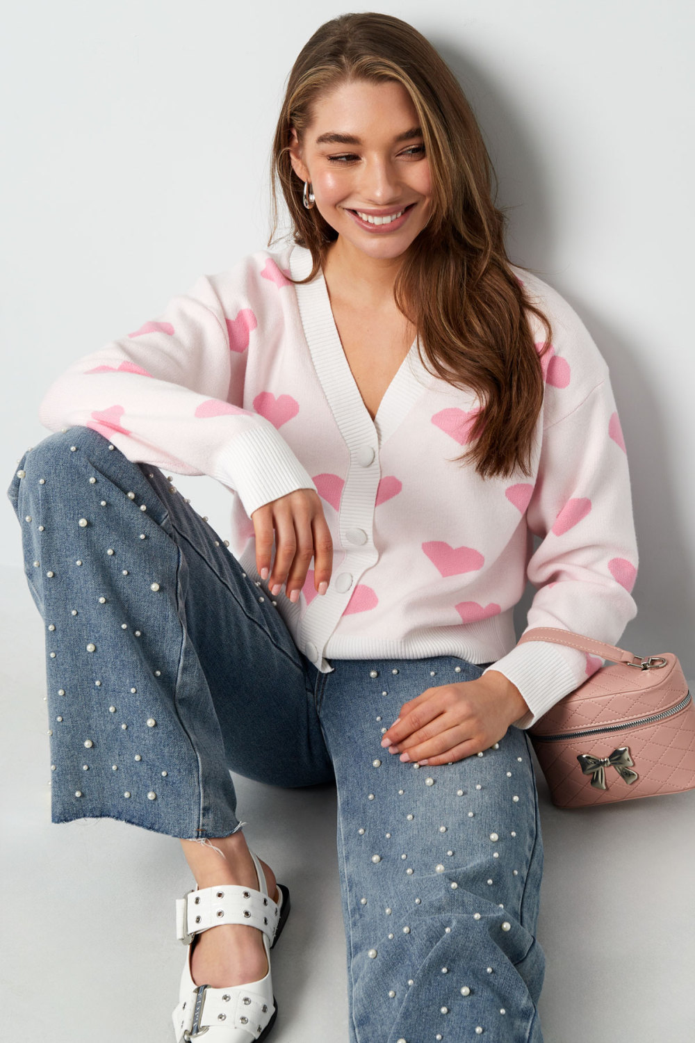 Viscose Tricotée Cardigan Femme Mignon Motif Cœur Automne/Hiver Image8