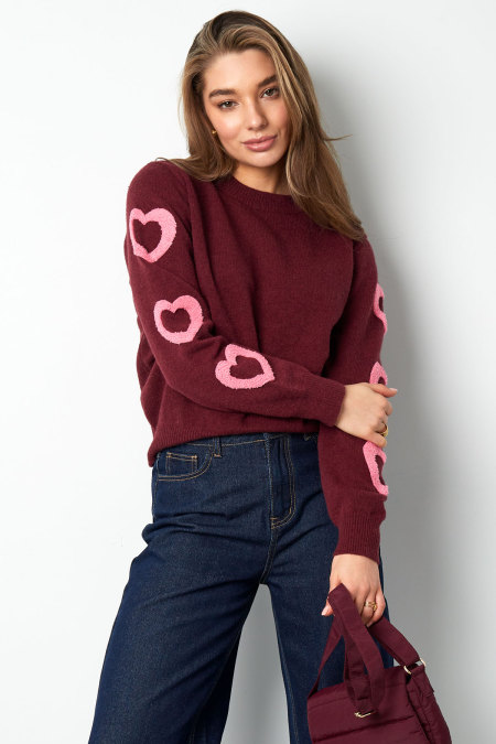 Pull en Laine Mélange Femme Col Rond Motif Cœur Design