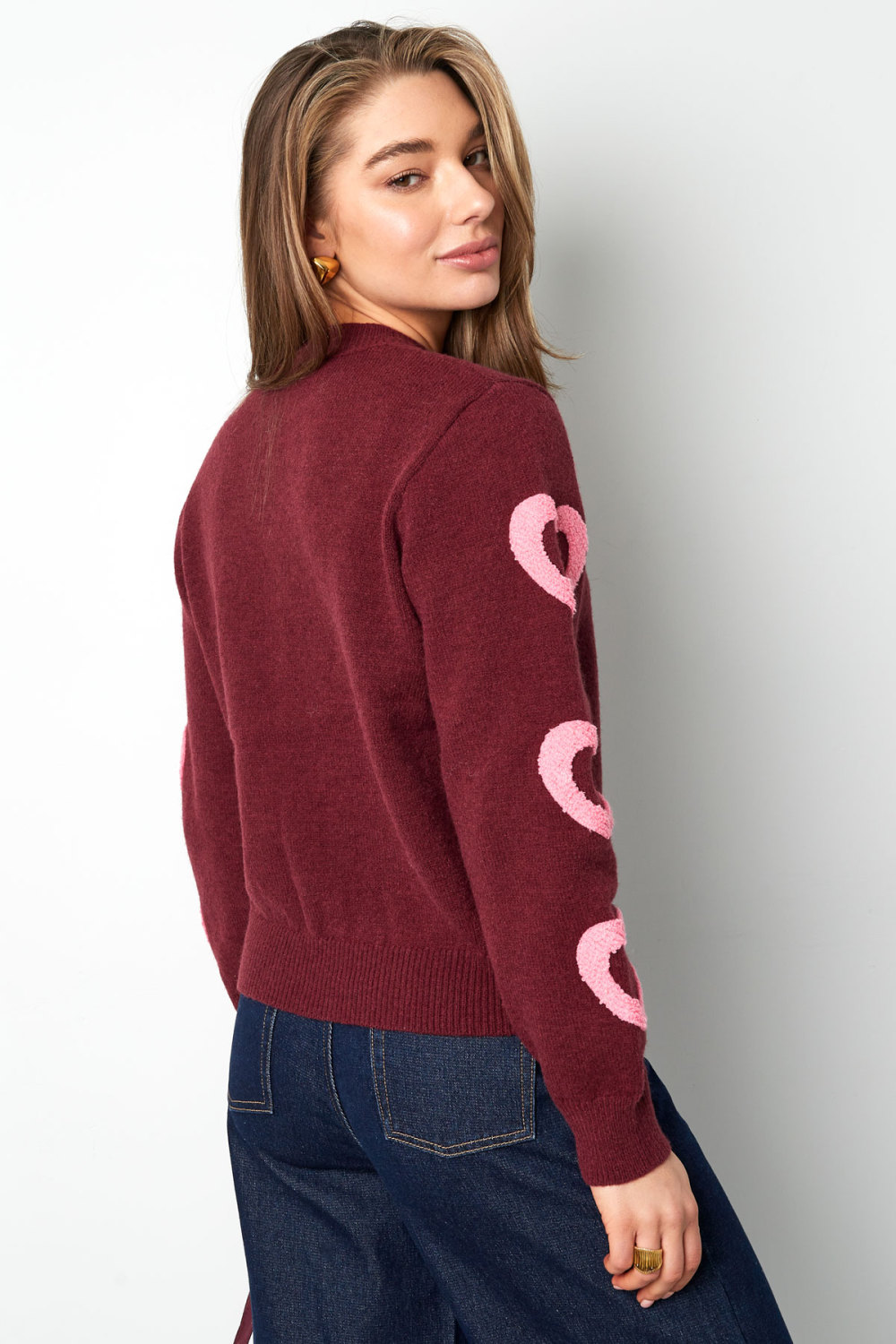 Pull En Laine Mélange Femme Col Rond Motif Cœur Design Image5