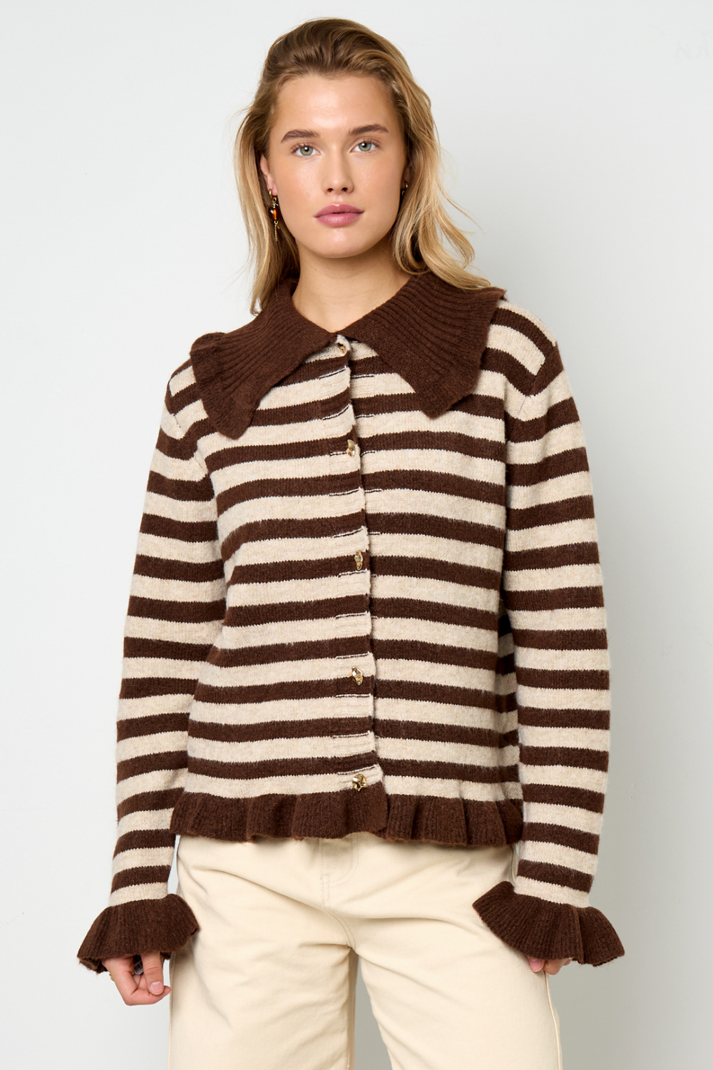Cardigan Femme En Fibre De Polyester Tricotée Style Décontracté À Rayures Image8