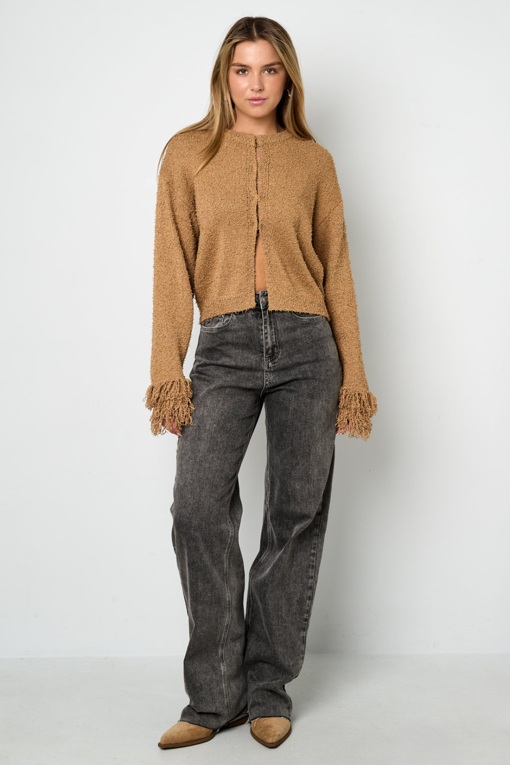 Cardigan Tricoté Fibre De Polyester Femme Décontracté Couleur Unie Automne/Hiver Image12