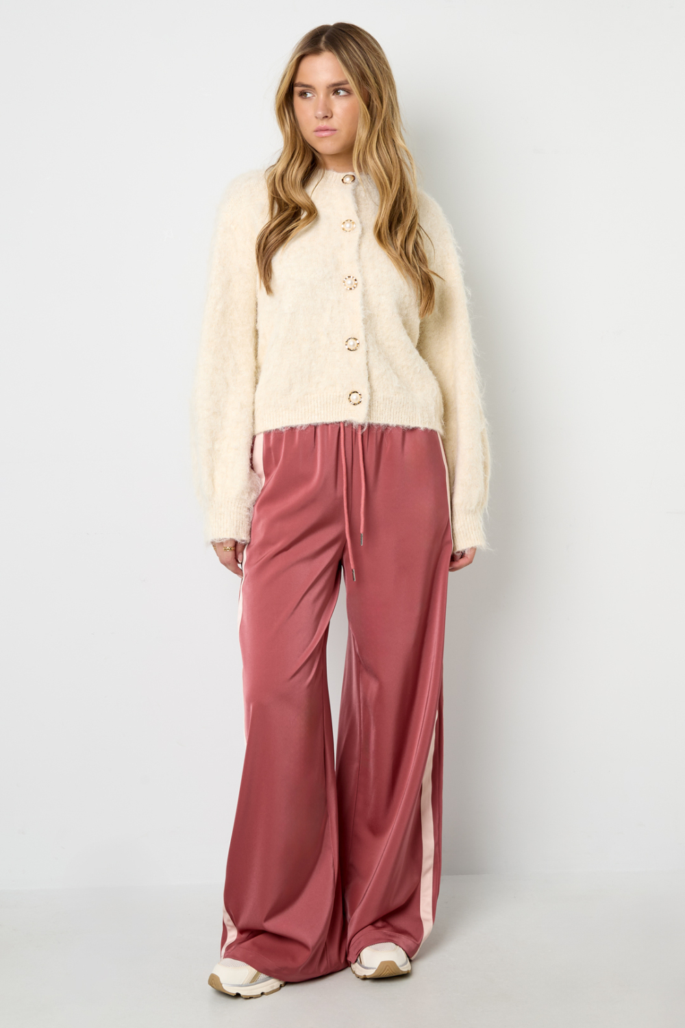 Tricot En Fibre De Polyester Femme Cardigan Tricoté Décontracté Couleur Unie h5Image9